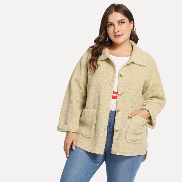 

Plus Dual-Pocket Teddy Coat