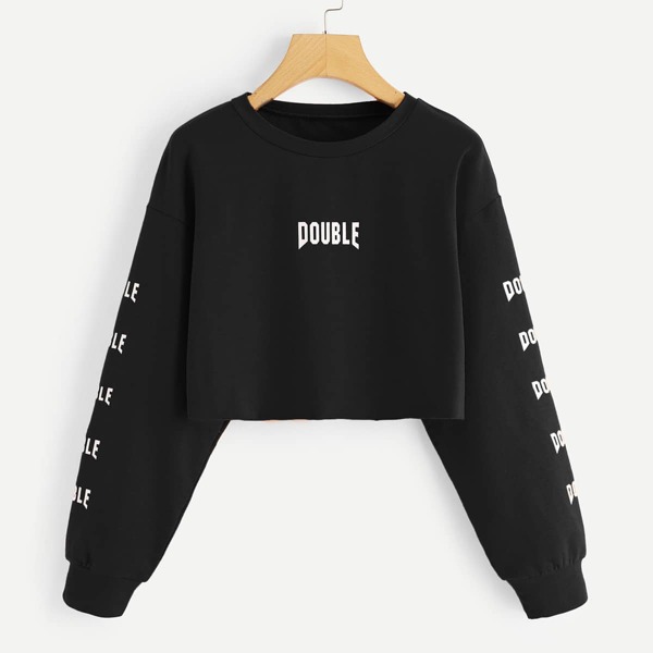 

Letter Graphic Crop Sweatshirt, Black