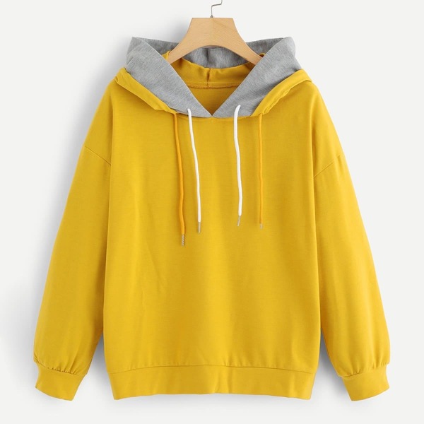

2 In 1 Drop-Shoulder Hoodie, Mustard yellow
