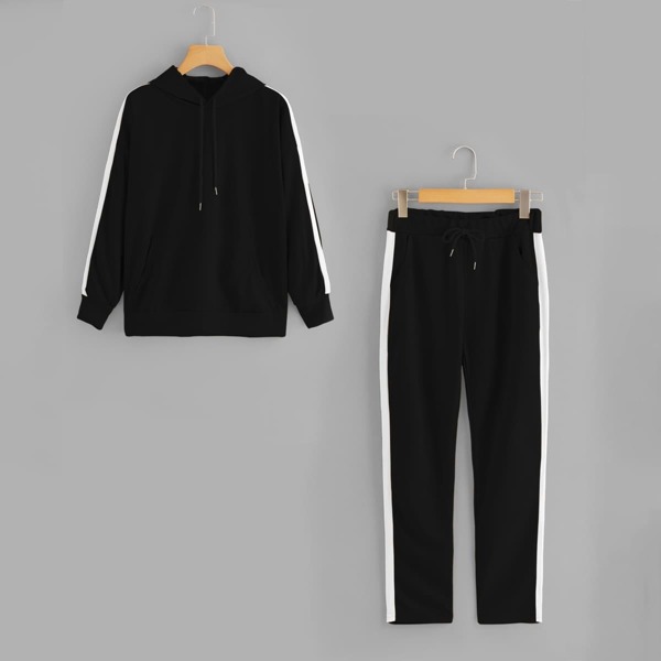 

Plus Kangaroo Pocket Hoodie & Contrast Side Pants