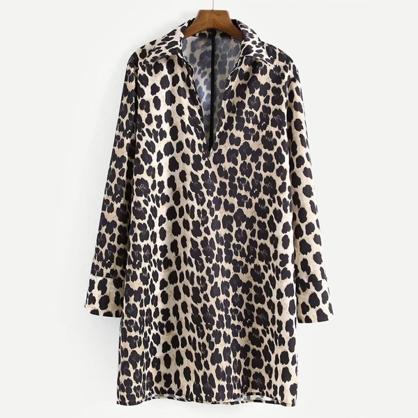 

Leopard Print Shirt Dress, Multicolor