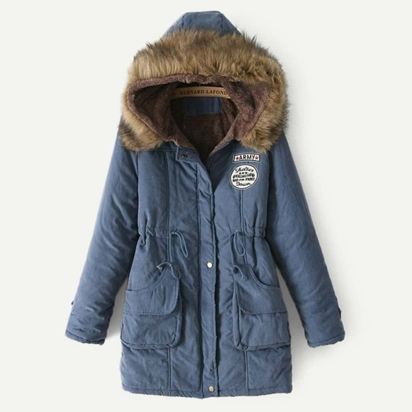 

Faux Fur Drawstring Waist Parka Coat
