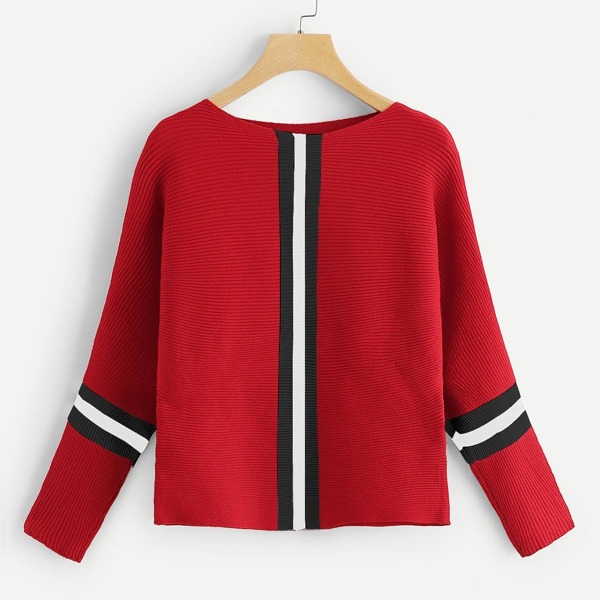 

Striped Panel Batwing Sleeve Jumper