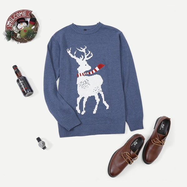 

Men Elk Print Jumper