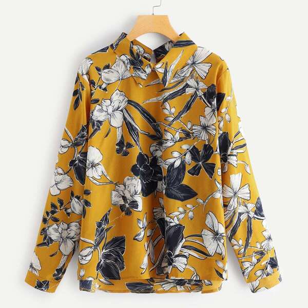 

Plus Allover Floral Print Blouse, Yellow