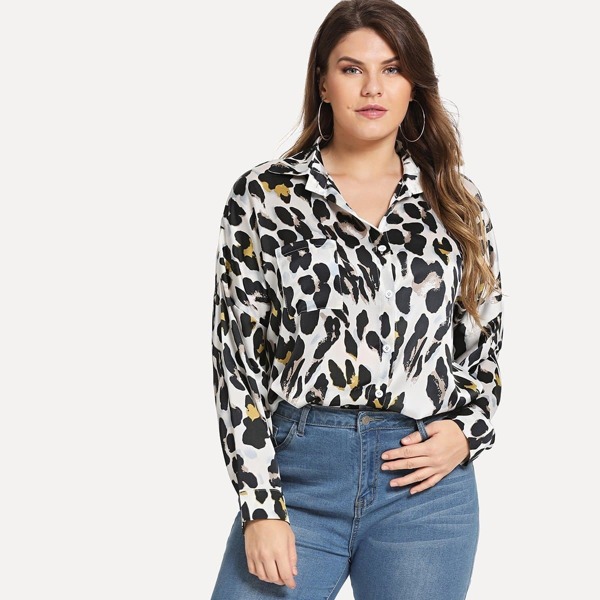 

Plus Leopard Print Blouse, Multicolor