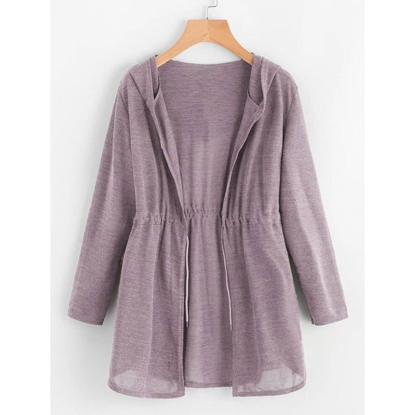 

Plus Solid Drawstring Waist Hooded Coat