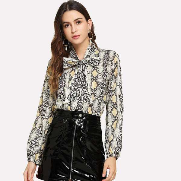 

Snake Print Knot Neck Chiffon Blouse