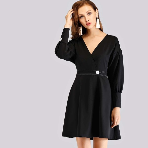 

V Neck Button Detail Dress