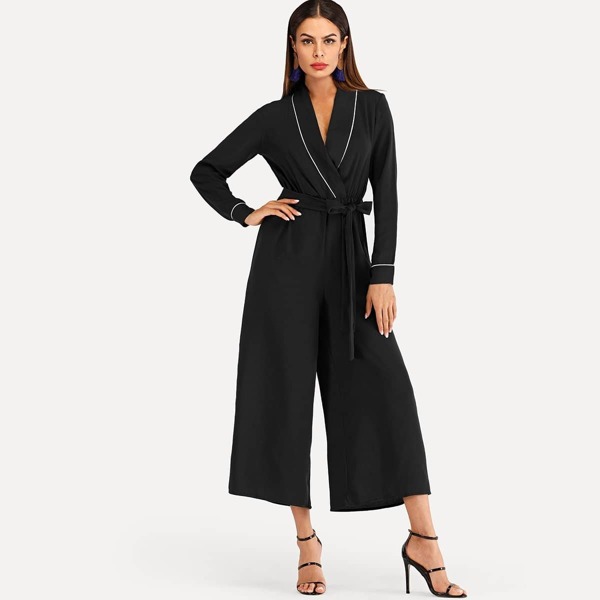 

Contrast Trim Self Tie Waist Jumpsuit