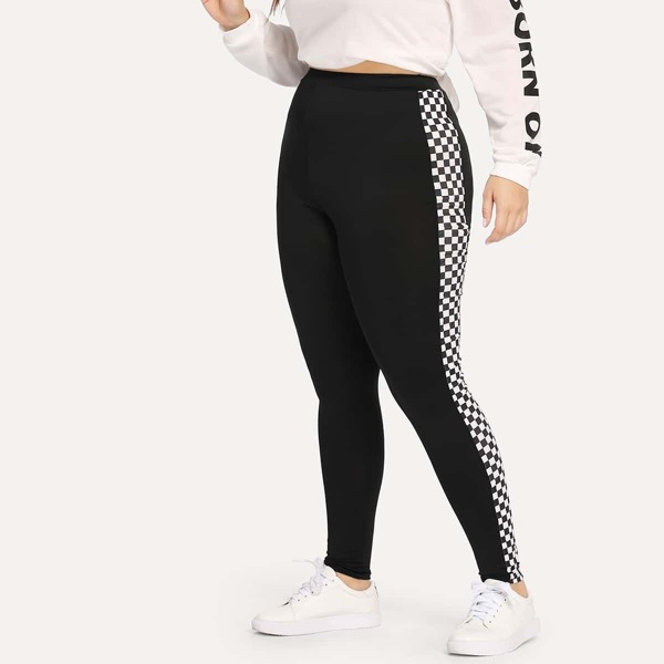 

Plus Contrast Checkered Leggings, Black