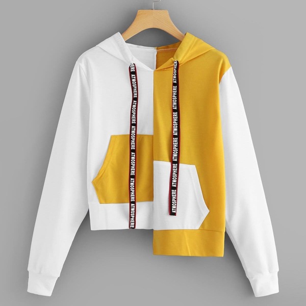 

Contrast Panel Letter Print Hoodie