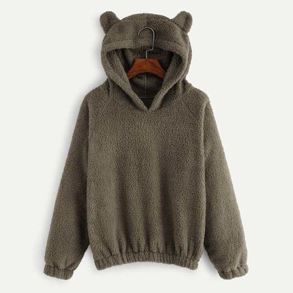 

Solid Hooded Teddy Sweatshirt