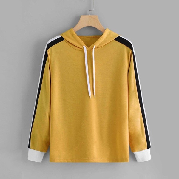 

Cut And Sew Sleeve Drawstring Hoodie, Yellow