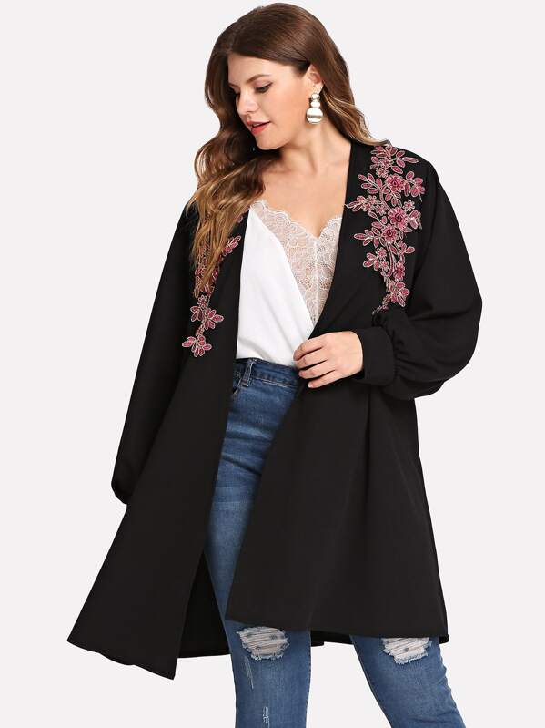 

Plus Floral Embroidery Cardigan, Black, Isabela