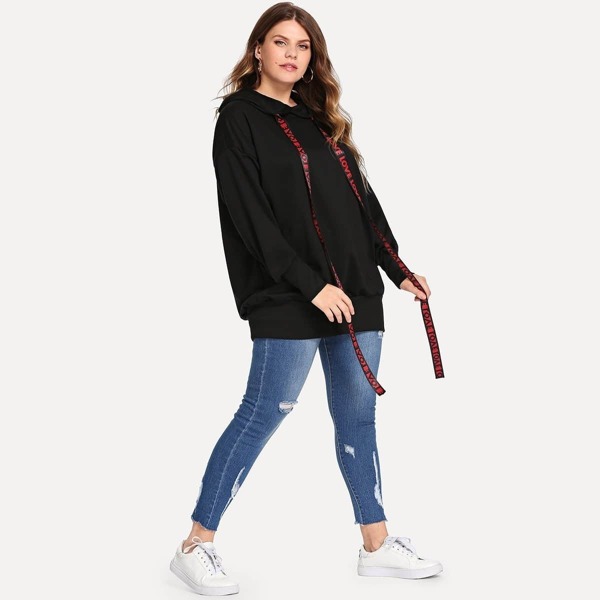 

Plus Letter Drawstring Hooded Sweatshirt