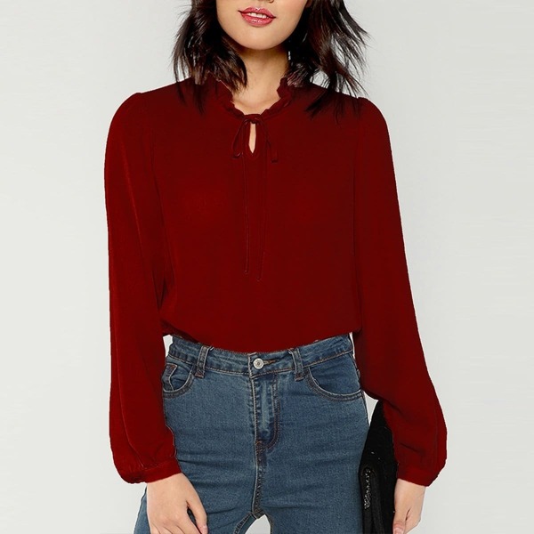

Frill Tie Neck Bishop Sleeve Top