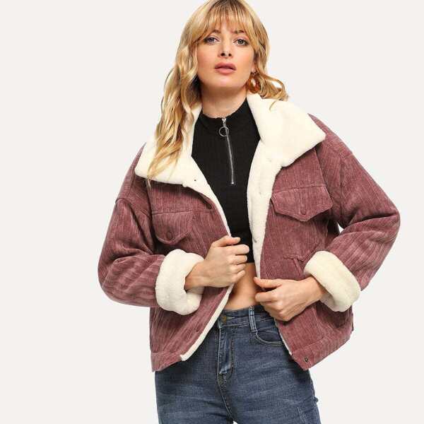 

Corduroy Drop Shoulder Shearling Lined Jacket
