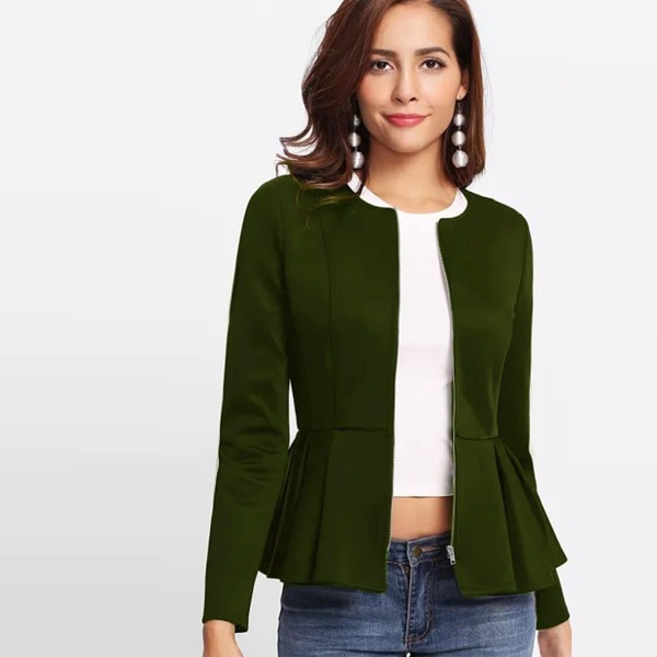 

Zip Up Box Pleated Peplum Jacket