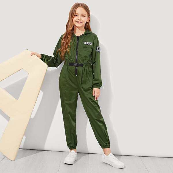 

Girls Zip Up Hoodie Jumpsuit, Army green
