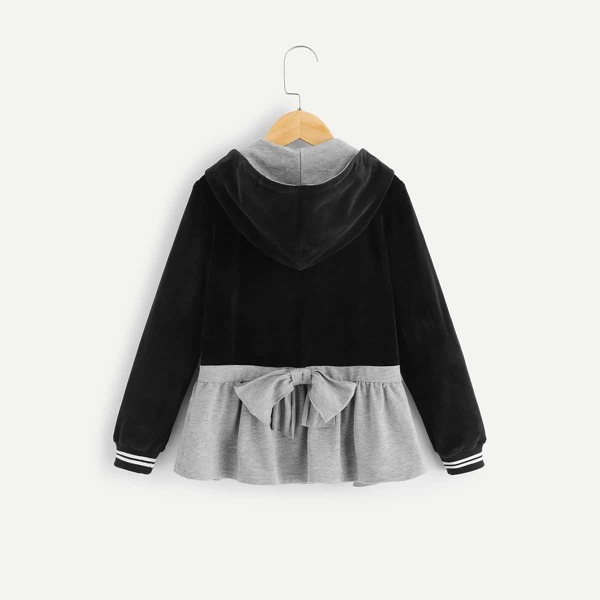 

Girls Embroidered Detail Two Tone Zip Up Velvet Hoodie