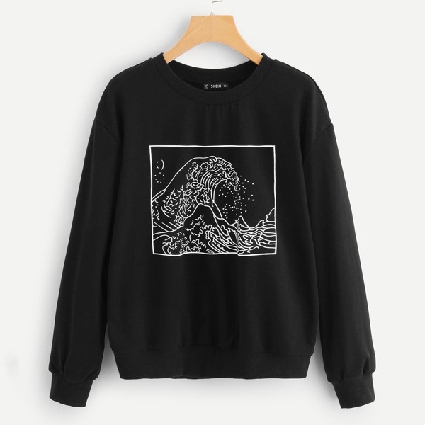 

Graphic Print Solid Sweatshirt