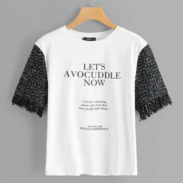 

Fringe Detail Letter Print Tee