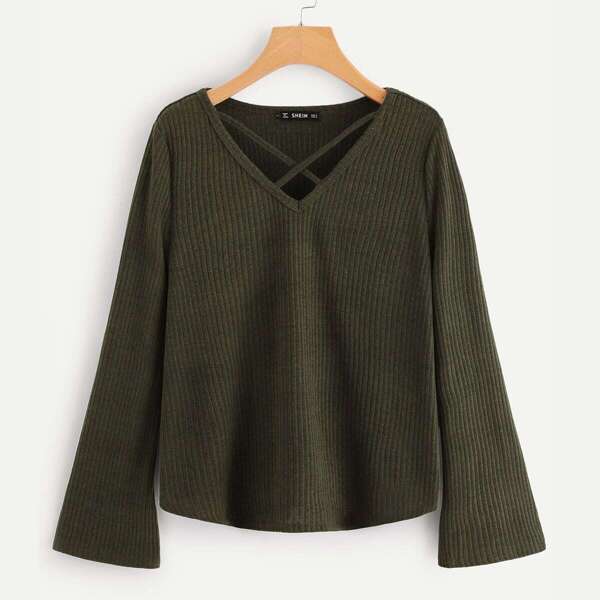 

Crisscross Front Textured Knit Top