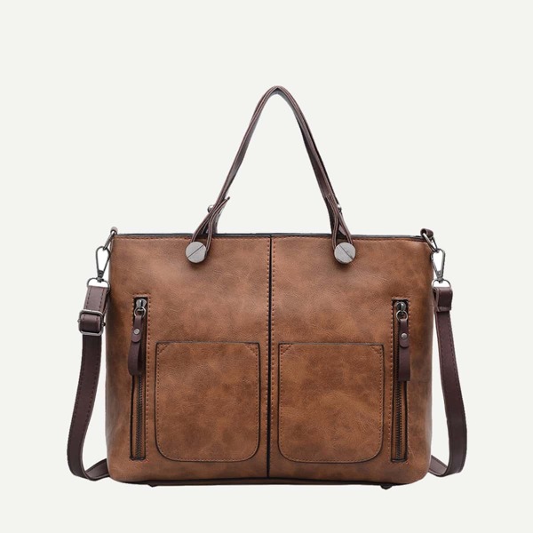

Double Zipper Tote Bag, Brown