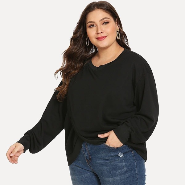 

Plus Round Neck Overlap Sweatshirt