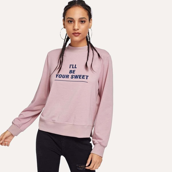 

Letter Print Sweatshirt, Pink