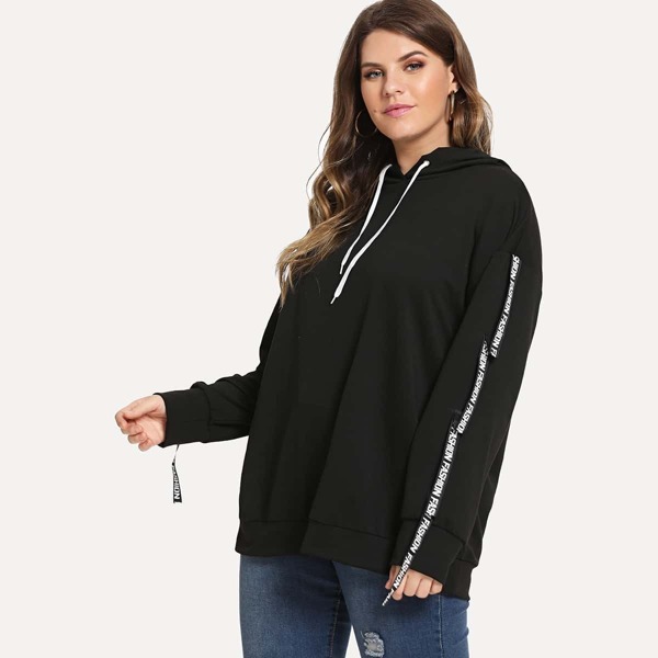 

Plus Drawstring Hoodie Letter Sweatshirt