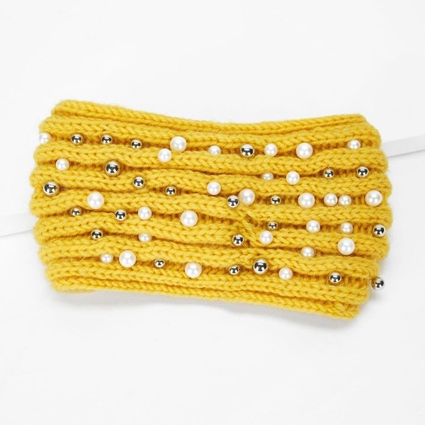 

Beads Decorated Knit Headband, Yellow