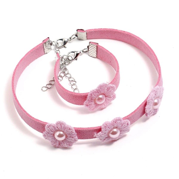 

Girls Flower Decorated Bracelet With Choker 2pcs, Pink