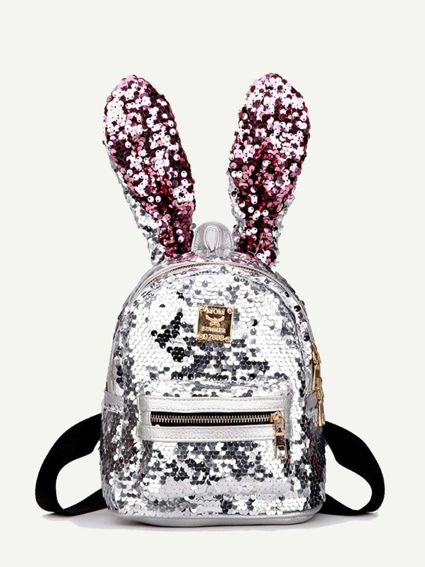 

Sequins Decor Rabbit Ear Design Backpack, Multicolor