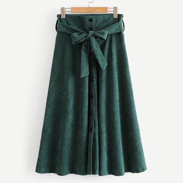 

Self Tie Button Through Cord Skirt, Green