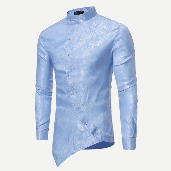 

Men Jacquard Asymmetric Hem Shirt, Blue