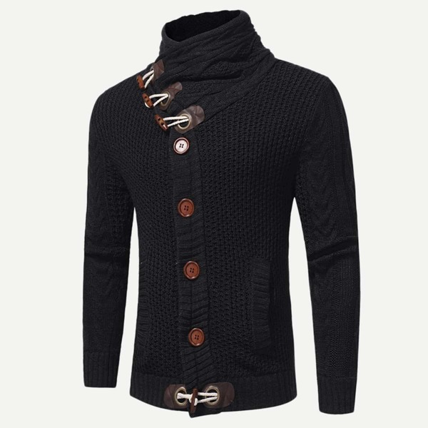 

Men Ring Detail Turtleneck Sweater, Black