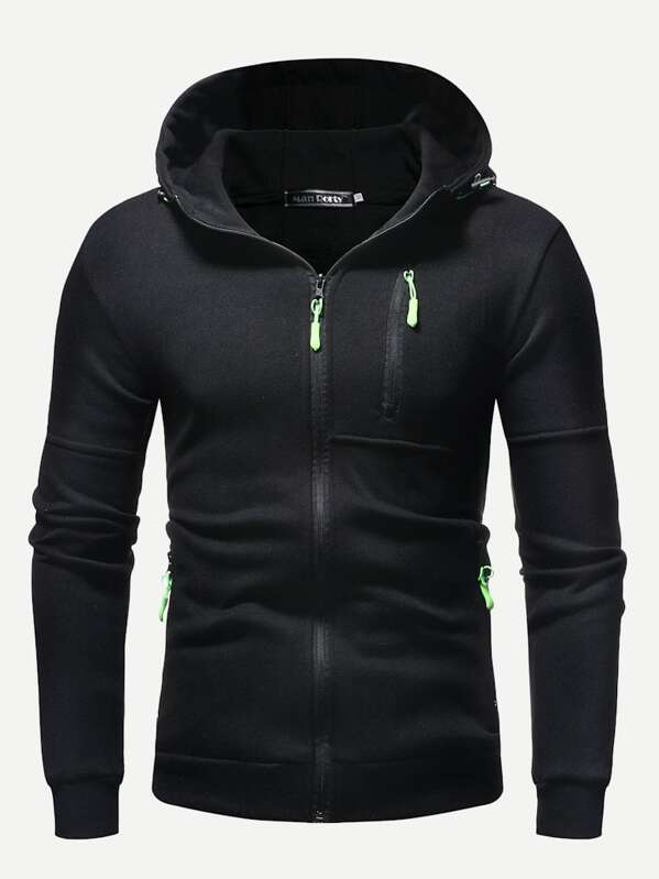 

Men Zip Up Hooded Sweatshirt, Black