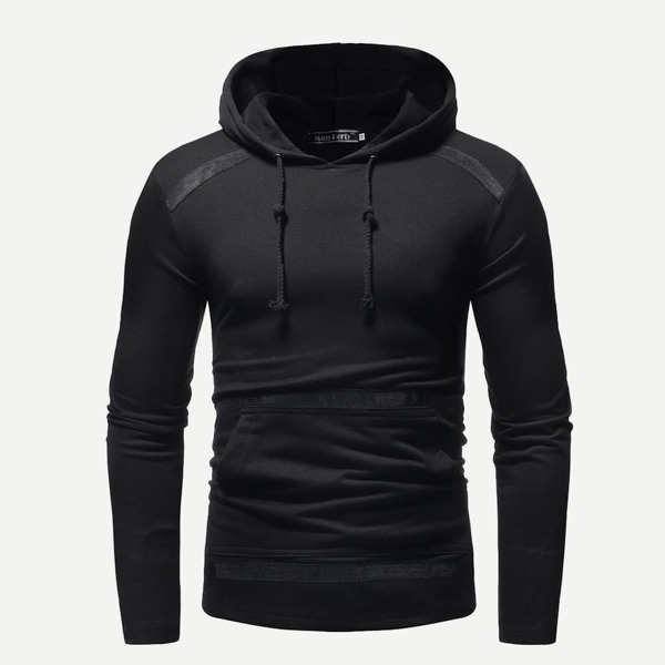 

Men Tape Detail Hooded Sweatshirt, Black