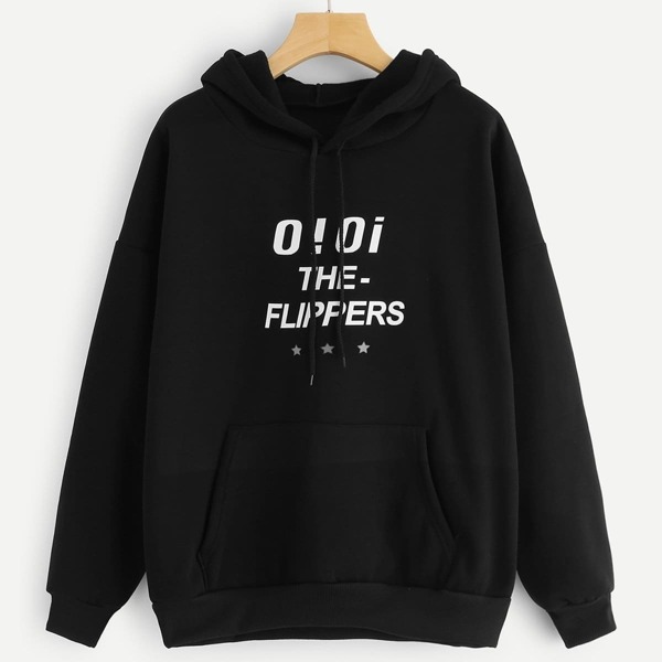 

Plus Letter Print Drawstring Hoodie