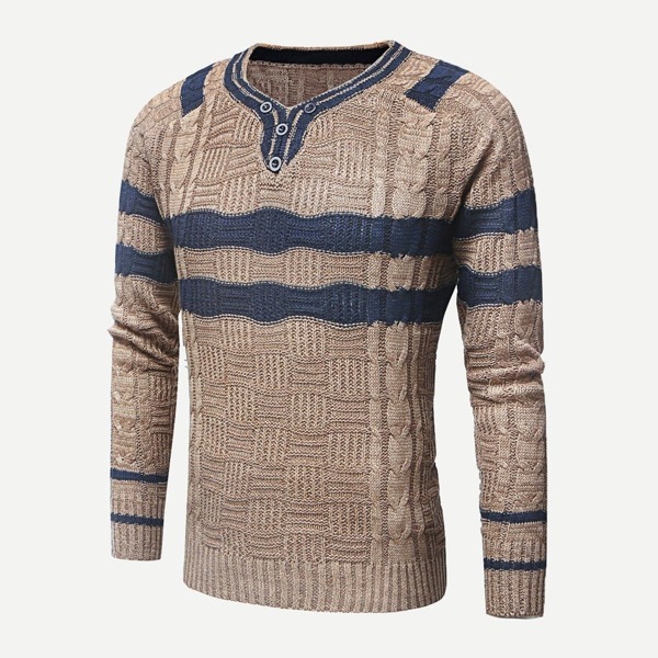 

Men Button Cable Knit Jumper