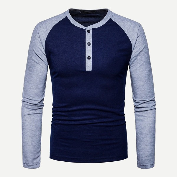 

Men Color-Block Raglan Sleeve Henley Tee