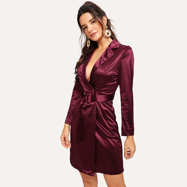 

Double Breasted Self Belted Satin Blazer Dress