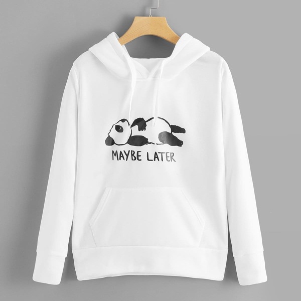 

Panda Print Drawstring Hoodie