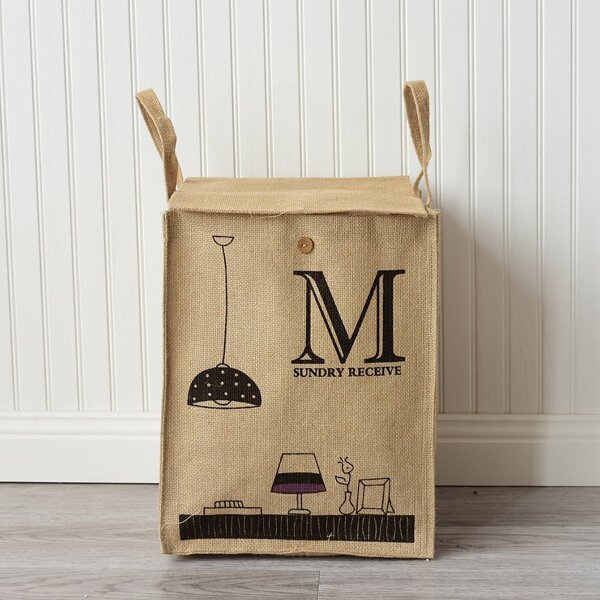 

Letter Print Rectangle Storage Basket, Khaki
