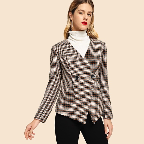 

Button Front Plaid Print Coat