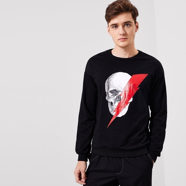 

Men Halloween Crew Neck Skull Print Sweatshirt