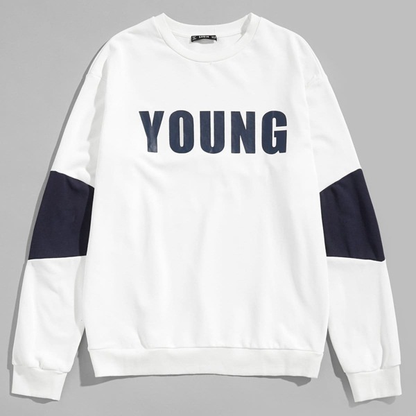 

Men Crew Neck Fleece Sleeve Lettering Sweatshirt, White