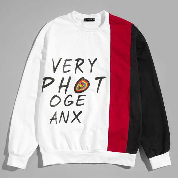 

Men Crew Neck Cut and Sew Sweatshirt, White